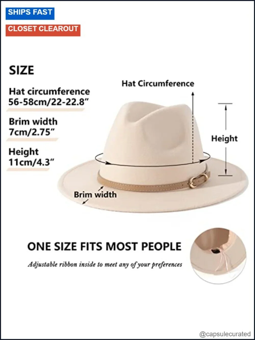 Classic Felt Fedora Wide Brim Hat with Belt Buckle, Adjustable Drawstring,